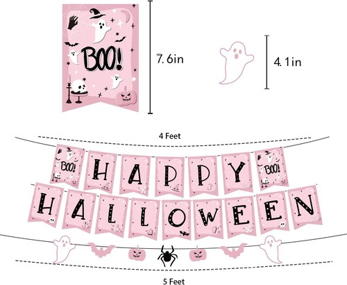 Pink Halloween Party Decorations, Little Boo Halloween Decorations with Happy Ha - Picture 4 of 7
