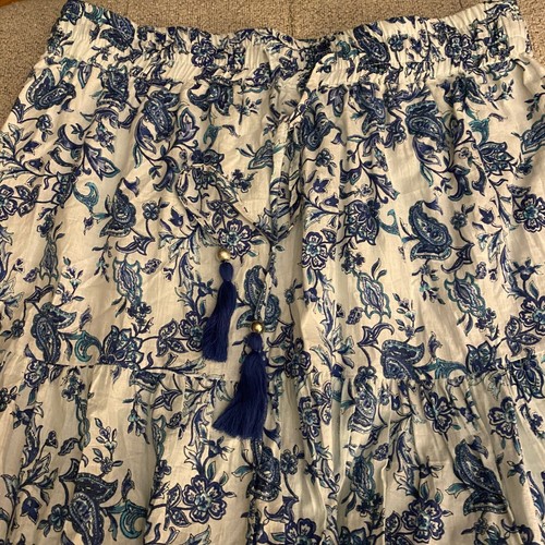 Mille Gabrielle Maxi Skirt Blue Paisley Print Drawstring Tassel Lined | NWT | XL - Picture 2 of 7