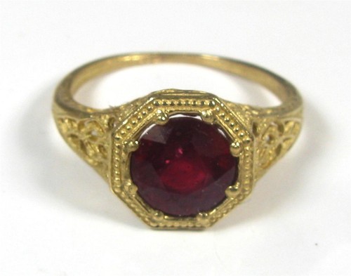 2CT Natural Round Ruby Engagement Promise Ring 10K Yellow Gold Open Filigree - Picture 9 of 10