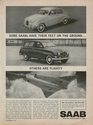 1961 SAAB Family Sedan Jets Trainers Missiles Decade Ahead  VINTAGE PRINT AD