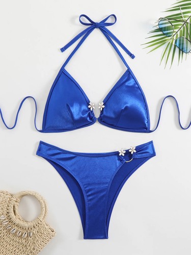 Sexy Brazilian Bikini Swimwear Women Metallic Snakeskin Side String Bathing Suit - Picture 51 of 54