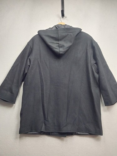 Abrigo de lana con capucha para mujer 3XL negro botones ocultos bolsillos forrados - Imagen 2 de 7