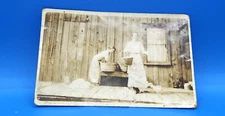WOMEN  washing clothes RURAL FARM RPPC POSTCARD B&W Postcard unmarked