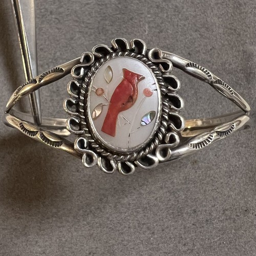Jeff James Pink Heart! Vintage Native American Navajo Sterling Silver Bracelet Jeff James Pink Heart! Vintage Native American Navajo Sterling Silver Bracelet