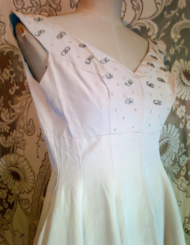 VTG 1950s Cocktail Dress Faille Fit To Flair w/ Full Circle Skirt Beaded Top XXS - Picture 5 of 15