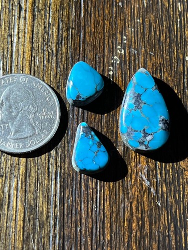 Morenci Turquoise 3 pc set backed cabochons 27.85 ctw closed mine Morenci AZ USA - Picture 17 of 23