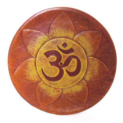 NEW OM Incense Burner 5" for Sticks Painted Cast Resin Altar Plate - Picture 2 of 3