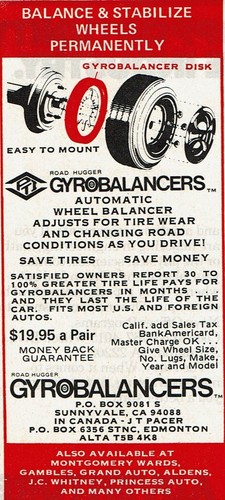 1978 Vintage Print Ad Road Hugger Gyrobalancers Balance & Stabilize Wheels