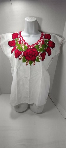 Mexican Floral Embroidered Women's Black Blouse Shirt Peasant Top