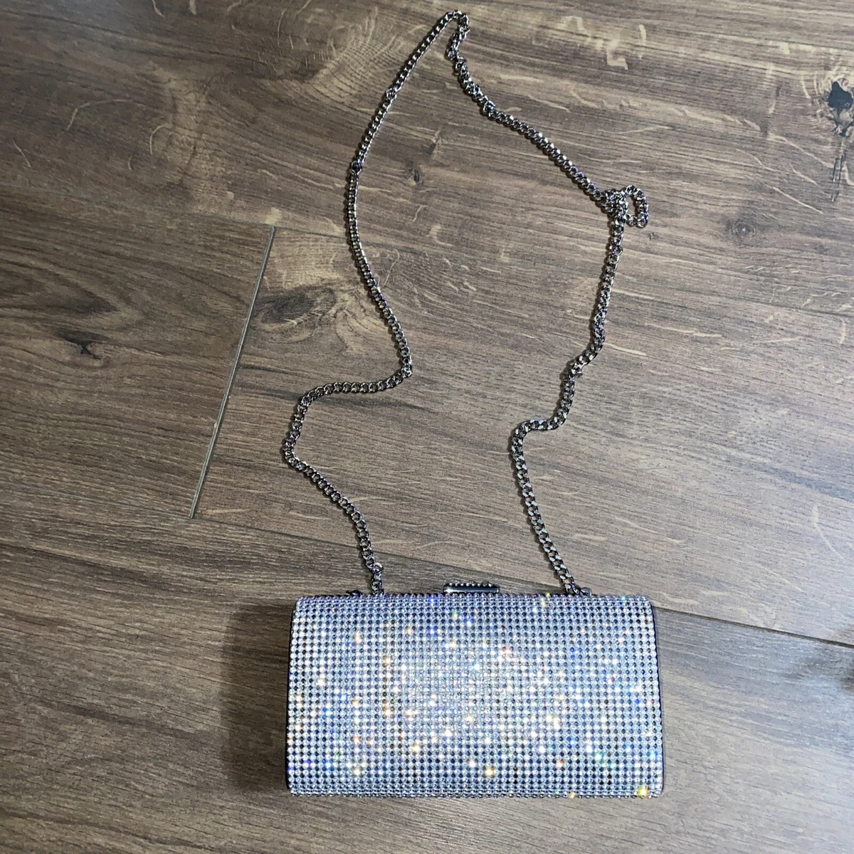 Miss KG Womens Crystal Encrusted Clutch Bag Silver Blue NEW WITHOUT TAGS