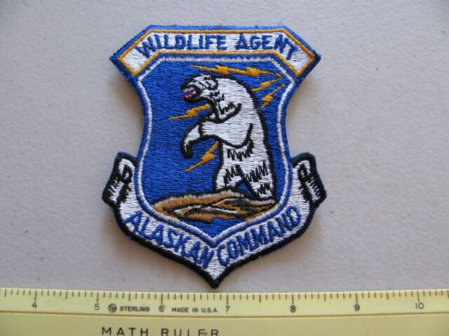 OLDER USAF ALASKAN COMMAND "WILDLIFE AGENT" COLORED UNIFORM PATCH ~ELMENDORF AFB
