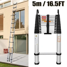 16.5Ft Telescopic Extension Ladder Aluminum Multi Purpose Folding Non-Slip +Hook