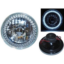 7" Motorcycle Halogen H4 Headlight Diamond Crystal Clear Bulb White Halo 40-LED