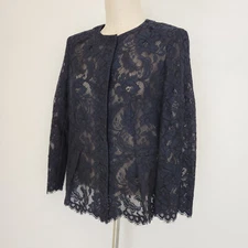 Escada Baria Floral Lace Evening Formal Jacket Silk-Lining Snap Blue Sz.42-12/L