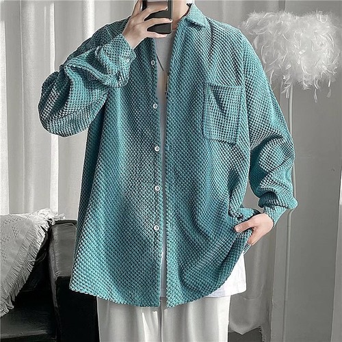 Mens Corduroy Shirt Top Coat Overcoat Drop Shoulder Students Loose Casual Retro - Picture 14 of 14
