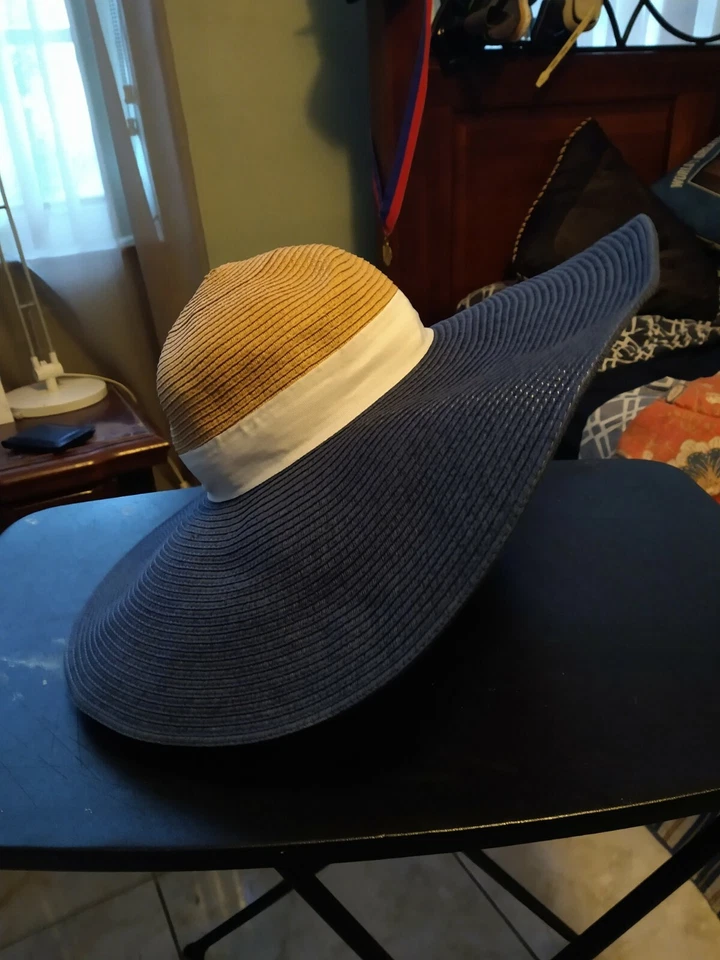 Sombrero de paja con cintas Brooks Brothers 346 para mujer azul/marrón/blanco Foto 4 de 4
