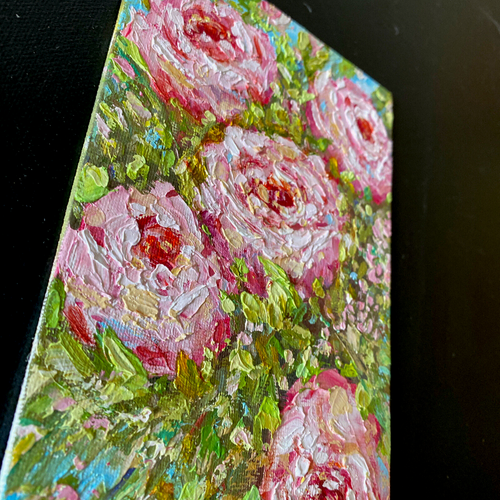 ORIGINAL Painting Abstract" PEONIES" OIL heavy impasto 5"x7" by Olga D. - Picture 5 of 7
