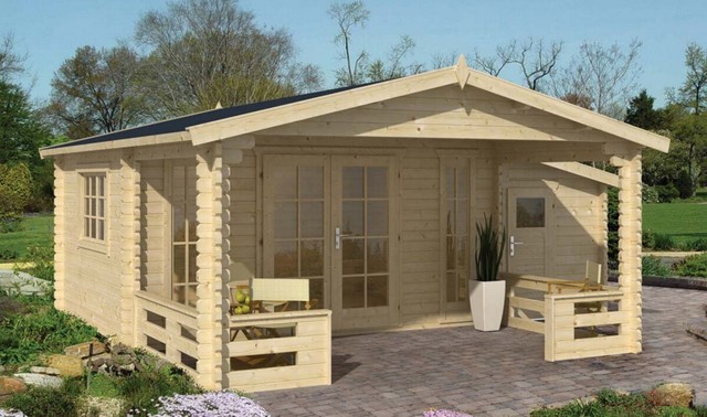 Gartenhaus Erke Blockhaus 585x530cm Holzhaus 44 Mm Anbauschuppen