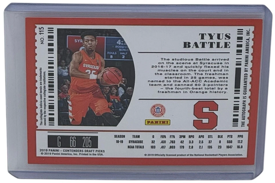 Tyus Battle 2019-20 Contenders Draff Picks Rookie College Ticket Autograph #115 - Image 2 of 2