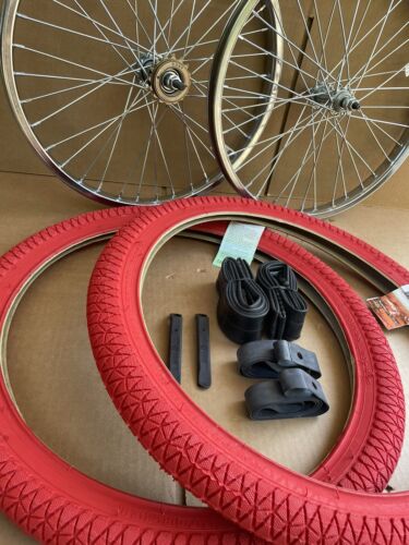 20'' x 1.95 Bike HD Steel Rims Chrome 36 spokes Free Wheel, Red Tires Jump BMX - Picture 2 of 7