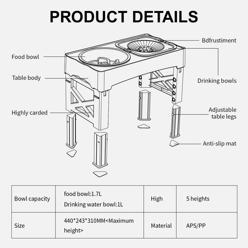 Elevated Pet Dog Bowls Slow Feeder, Food+Water Bowls, Adjustable Raised Dog Bowl - Picture 5 of 14