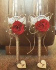 Luxury Handmade Mr & Mrs Wedding Champagne Flutes/Glasses Set - Rustic