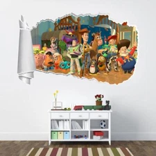 Toy Story Woody Buzz Lightyear 3D Torn Hole Ripped Wall Sticker Decal Art WT241
