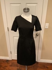 Elie Tahari Black V-Neck Pencil Short Sleeve Dress w/ Mesh Panels, Size 2