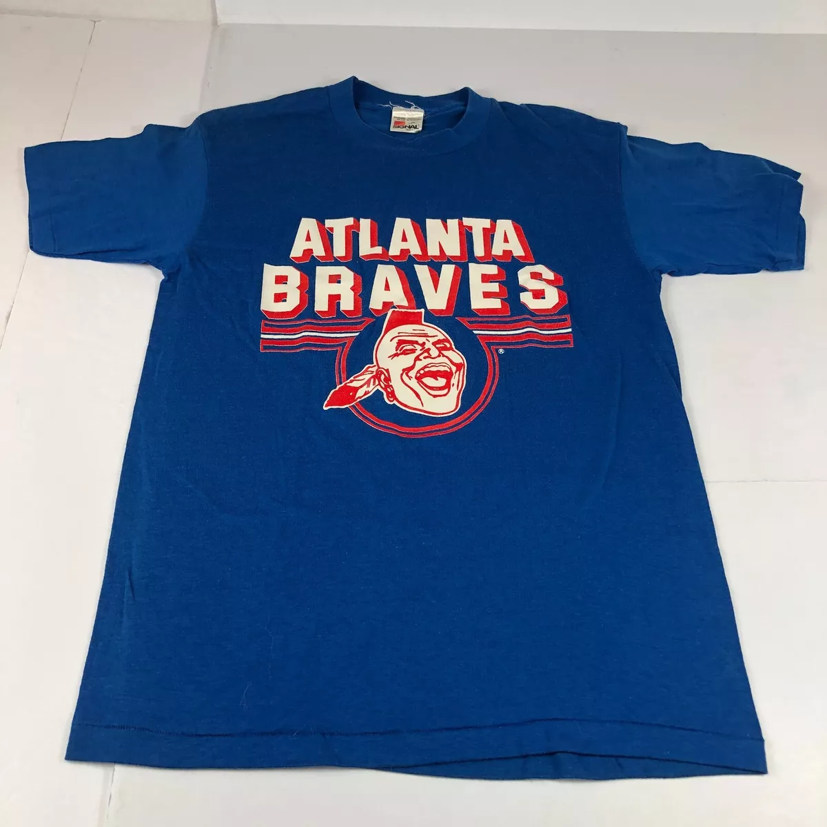 VTG 80s Atlanta Braves Shirt Men's Medium Blue Screaming Chief Noc A  Homa Banned