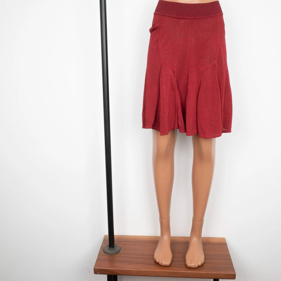 ALAIA Women's Red Burgundy Fit & Flare Pleated Stretch Viscose Midi Skirt Size M - Image 2 of 4