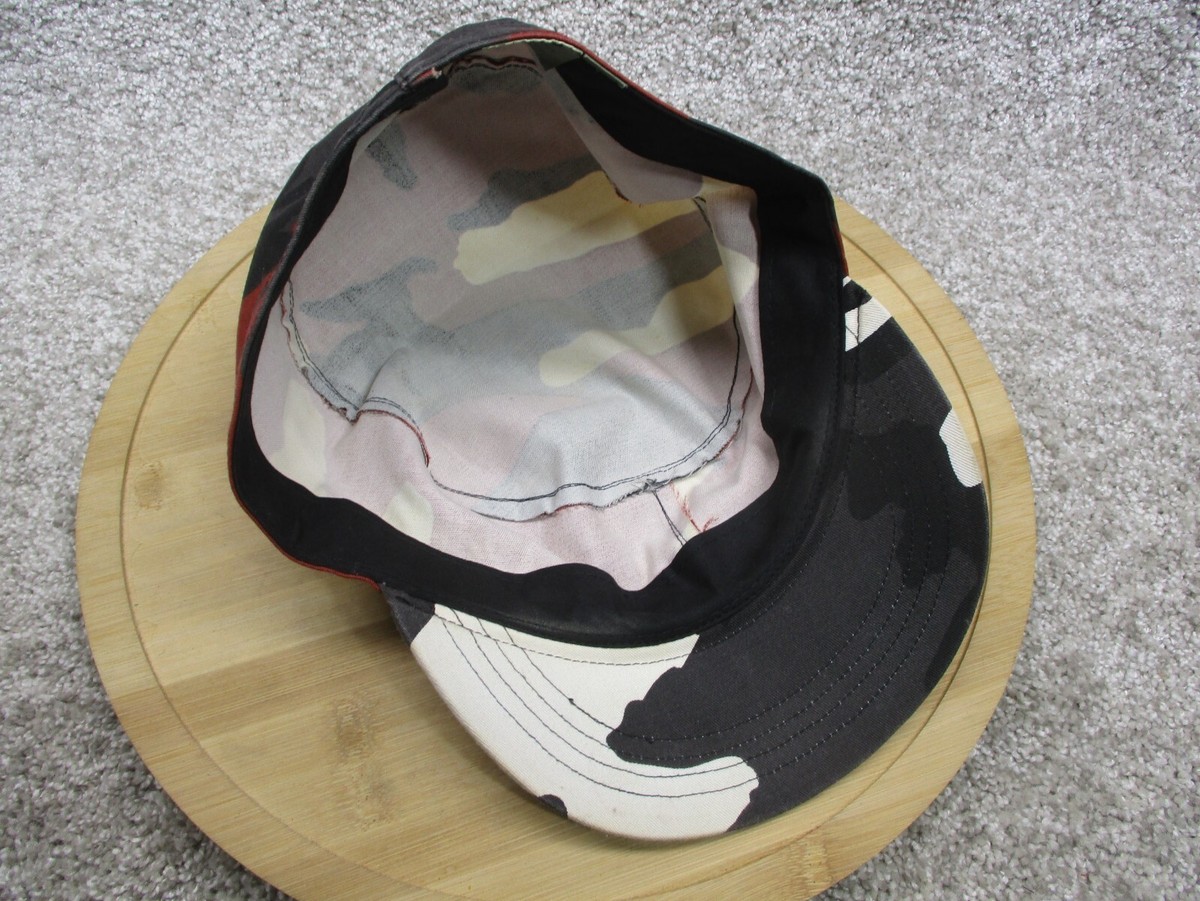 Vintage Camo Cap Combat Style Hat Large Red Black White