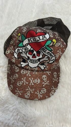 Ed Hardy Love Kills Slowly Mütze braun Glitzer Druckknopflasche - Bild 9 von 9