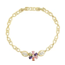 Woman 14K Gold Plated Multicolor Crystals Flower Bracelet Oro Laminado