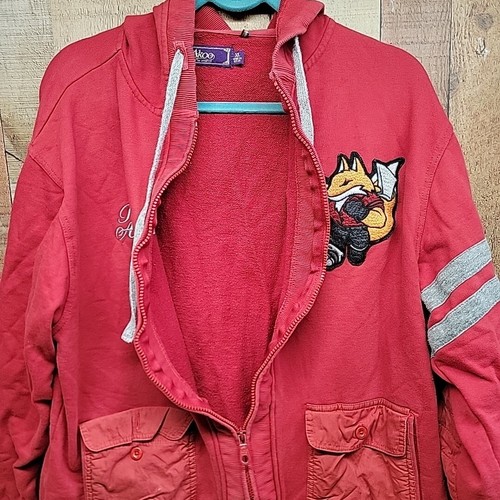 AKOO MENS RED FOX RUN ALONE ZIPPERED HOODIE XL VINTAGE Very Clean - Picture 10 of 11