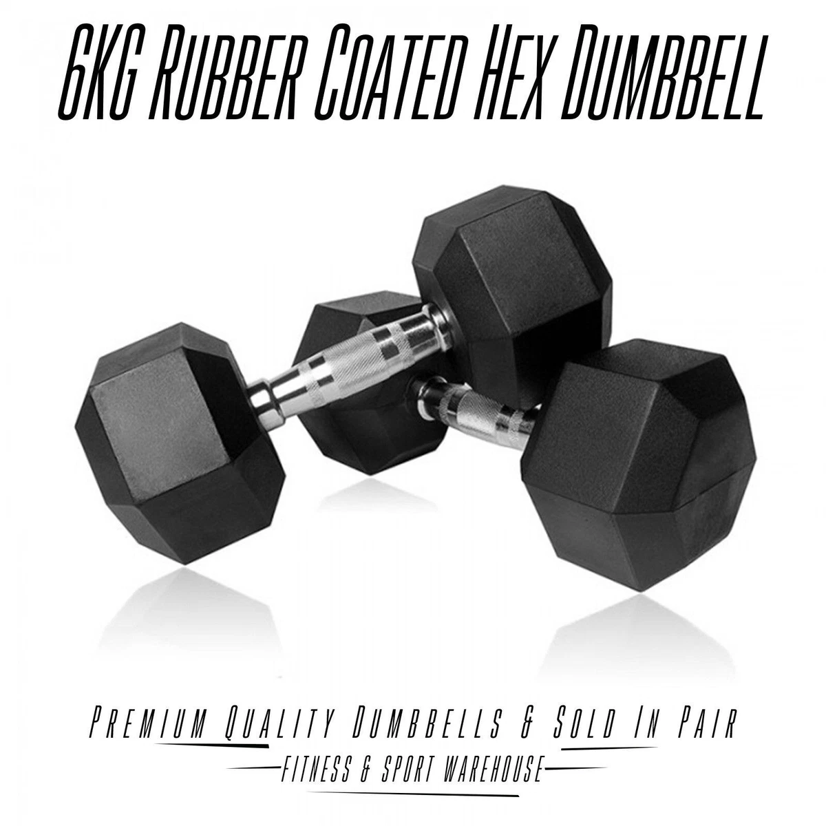 2x 6KG Hex Dumbbells Rubber Dumbell Fitness Gym Hand Weights Strength Training