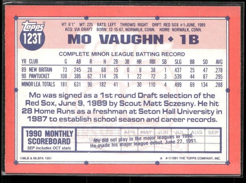 1991 Topps Traded #123T Mo Vaughn - Picture 2 of 2