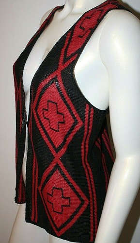 Ralph Lauren Rot Schwarz Weste Geometrisch Indianer Decke Leinen M Concho Knopf - Bild 5 von 7