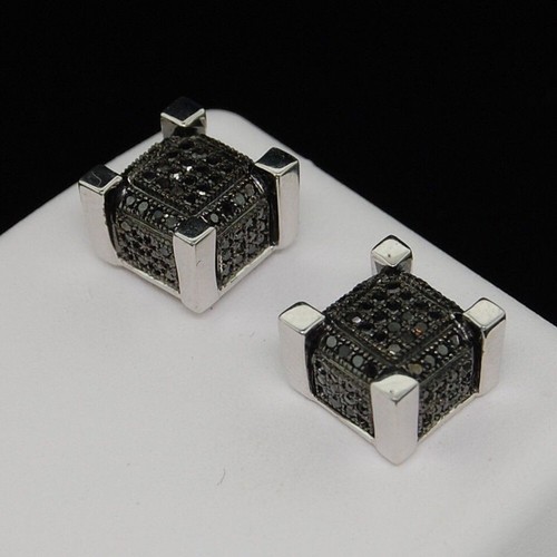 0.75 Ctw Lab Created Black Spinel 14K White Gold Over Square Pave Stud Earrings - Picture 3 of 11