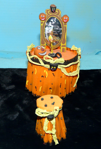 OOAK original signiert 1999 The Cobb Webb Rebecca Venable Halloween Waschtisch & Hocker - Bild 2 von 6