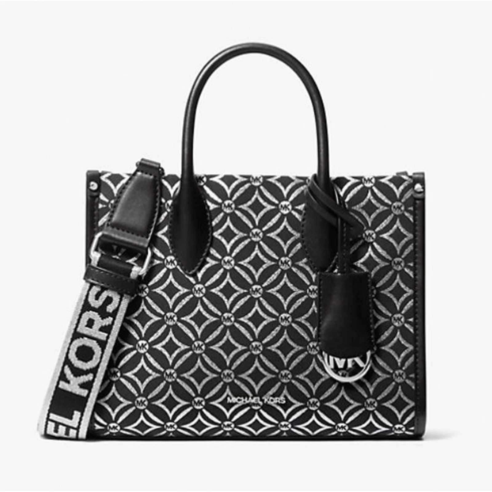 Borsa a tracolla Michael Kors Mirella piccola logo metallizzato jacquard nera 35F4S7ZC5J