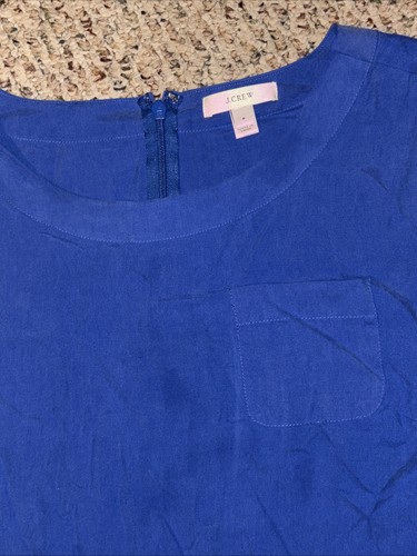 J Crew 100% Silk Blouse Women’s Size M Blue Long Sleeve Crew Neck Zipper in Back - Picture 3 of 7