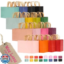 qiqee 100Pcs Wide Large Paper Gift Bags with Handles - 13"x4.5"x10" Kraft Sma