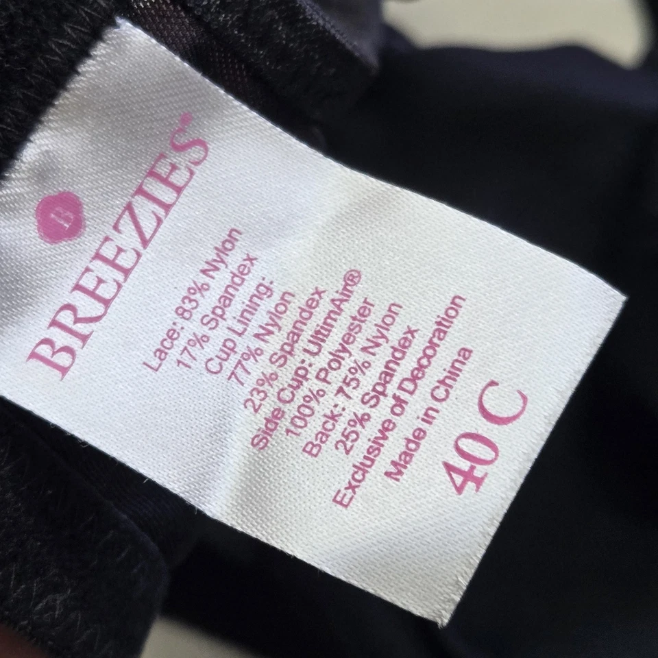 Sutiã feminino Breezies 40C preto floral camiseta underwired renda laço malha - Imagem 3 de 4