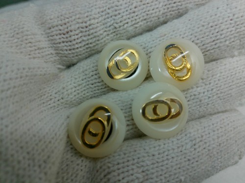 Vtg Pearl Lucite Gold Tone Metal Circles Cased Clear Dome .7" Sewing Button Set - Picture 6 of 23