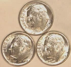(3) 1963-D Roosevelt Dimes - AU - #5871E - FREE SHIPPING