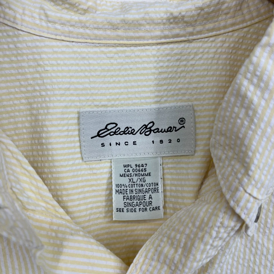 Eddie Bauer Short Sleeve Button Shirt Men's XL Yellow Seersucker Pocket Vtg 90s - Image 4 of 4