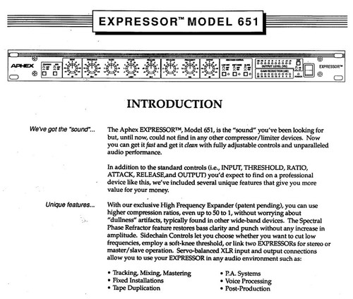Aphex Expressor Model 651 Rackmount Compressor/Limiter - Picture 4 of 5