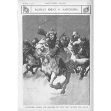 RUSSO-JAPANESE WAR Raiding Chunchuses (Chinese Bandits) - Antique Print 1904