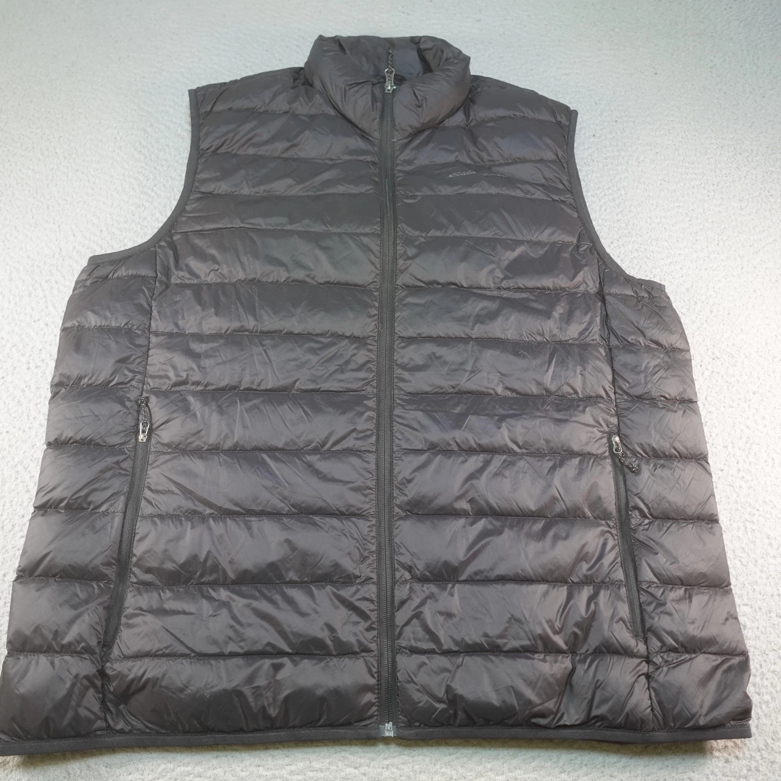 Eddie Bauer Puffer Vest Mens XL Gray Down Insulated Lightweight Hiking Outdoors