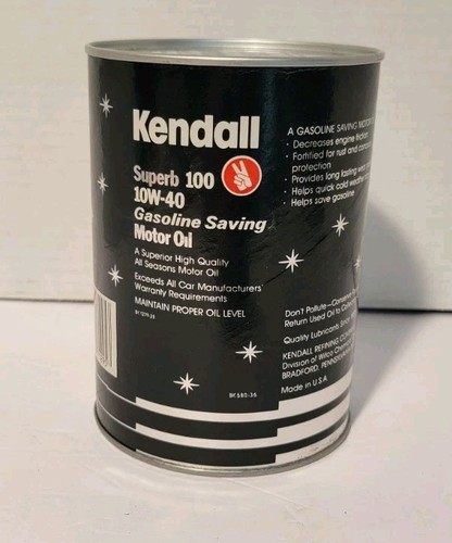 Kendall Superb 100 Motor Oil 1 Qt Can 10W-40 NOS Sealed Full Can - Picture 2 of 7